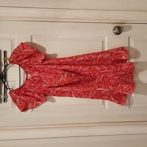 Merona red and pink leaves off shoulder dress